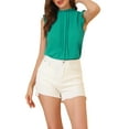 thumbnail image 6 of MODA NOVA Juniors Ruffled Mandarin Collar Sleeveless Pleated Work Blouse, 6 of 7