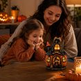 thumbnail image 4 of Halloween Decorations Witch Pumpkin House Lamp, Glowing Resin Cottage Figurine with Cat, Star Roof and Chimney for Indoor Tabletop Fall Home Decor, 4 of 5