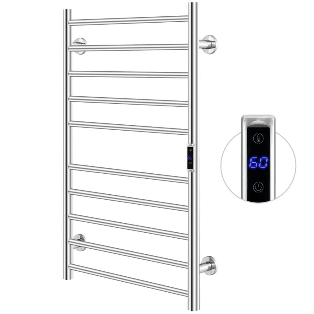 Finihen Wall Mounted Towel Warmer, Towel Rack, Towel Holder, 10-bar Heated Wall Mounted Towel Warmer with Timer, for Bathroom, laundry Room, Silver