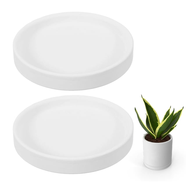 Uxcell 2 Pcs Platos Redondos para Plantas, Bandejas de Goteo de Cerámica de 4 Pulgadas para Macetas, Platos para Macetas de Alta Resistencia para Interiores y Exteriores, Blanco