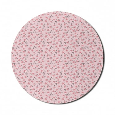 Floral Mouse Pad for Computers, Linum Flower Petals Flowering Pastel Gardening Blossoms Bouquets Design, Round Non-Slip Thick Rubber Modern Gaming Mousepad, 8" Round, Pale Pink and Grey, by Ambesonne
