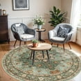 thumbnail image 2 of General Washable Oriental Area Rug - 6ft Round Rugs for Living Room Soft Carpet for Bedroom Waterproof Floral Distressed Indoor Stain Resistant Non-Shedding Floor Carpets (Green, 6ft-Round), 2 of 12