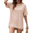 thumbnail image 2 of JYLFC Womens 2 Piece Sets Summer Outfits Lounge Set Oversized Tshirts Matching Biker Shorts,Beige M, 2 of 7