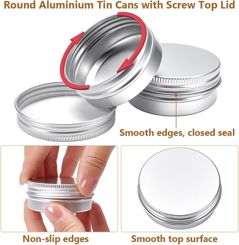 99Pcs Round Tin Cans 1 oz/30ml Aluminum Containers with Screw Lid Small Tins with 5 Sheets Paper Label Travel Cosmetic Containers