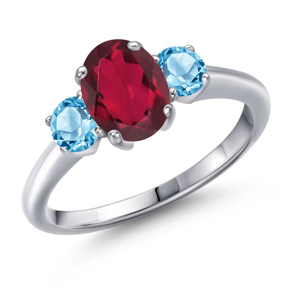 Gem Stone King 2.01 Ct Oval Red Mystic Topaz Swiss Blue Topaz 925 Sterling Silver Ring (Size 7)