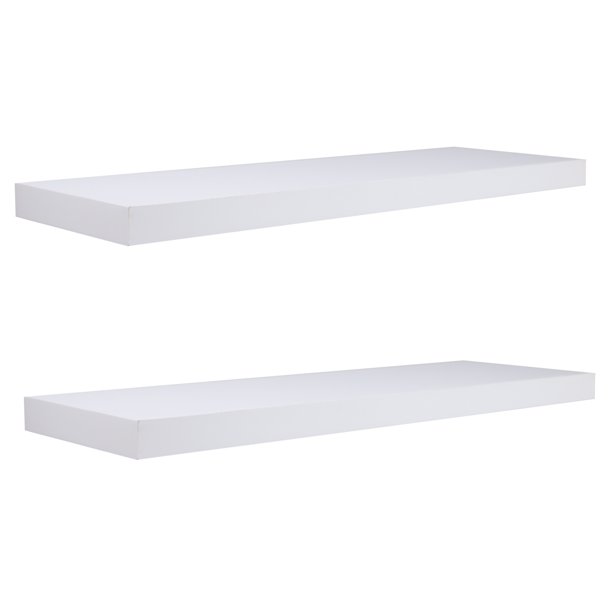 Home Basics 30" Rectangular MDF Floating Shelf, White (2 Pack)