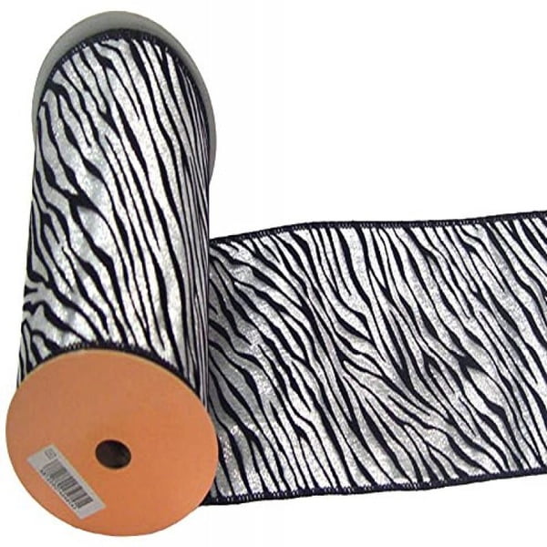 Vickerman 6" x 10yd Silver Lame Velvet Black Zebra Ribbon