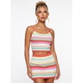 thumbnail image 2 of LMLYSoH Women Summer Outfit Horizontal Striped Knit 2 Piece Set Sleeveless Spaghetti Strap Cami Top and Mini Skirt, 2 of 8