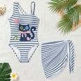 thumbnail image 3 of Xixirimido Cute Cat Heart Stripes Print One Piece Swimsuit Set for Girls with Mesh Cover Up Skirt, One Shoulder Swimsuit Bathing Suit with Adjustable Strap, Size 13-14 Years, 3 of 7