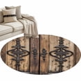 thumbnail image 2 of 3.3Ft Round Rug, Wooden Plank Non-Skid Rubber Backing Large Area Rugs - Living Room Bedroom Home Office, Rustic Farmhouse Brown Black Barn Door Indoor Floor Mat Carpets Washable Rug, 2 of 9