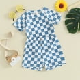 thumbnail image 6 of Douhoow 2 Pieces Swimsuit for Toddler Boys Checkerboard Print Short Sleeve Tops Swim Shorts 0-4 Years Beach Swimwear Summer Bathing Suit, 6 of 9