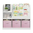thumbnail image 2 of Tcbosik Bookshelf with 3 Collapsible Fabric Drawers, Bookcase with Open Shelves, Display Rack for Small Space, Storage Organizer for Bedroom, Hallway, Living Room, White+Pink, 2 of 9