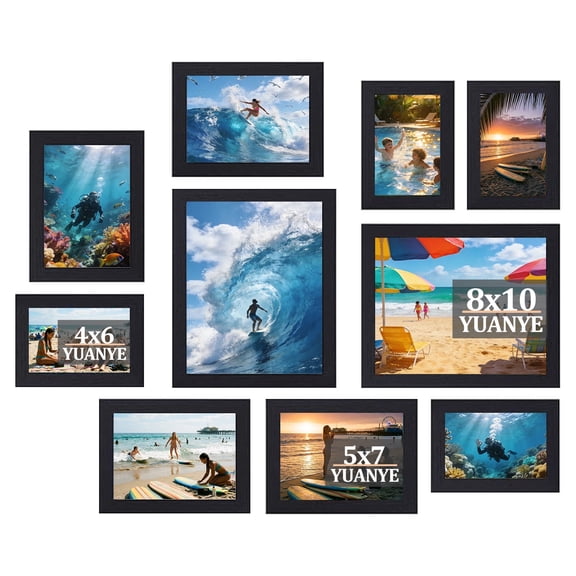 10 Pack Picture Frames Collage Wall Decor, Gallery Frame Set for Wall Mounting or Tabletop Display, Photo Gallery Frame Set for Family, Including 2pcs 8x10, 4pcs 5x7, 4pcs 4x6, Black