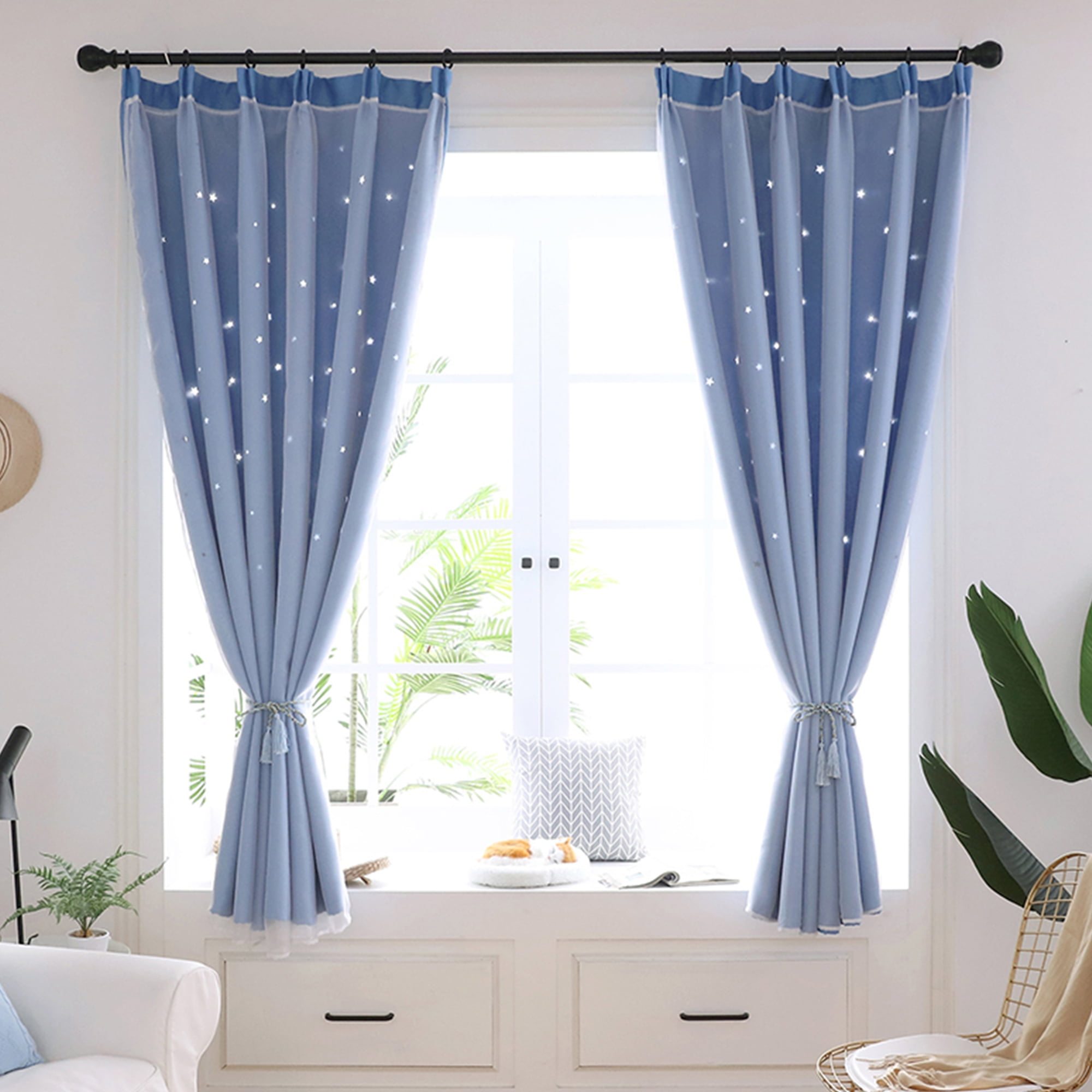  1pcs,Double Layer Window Curtains-Shade Cut Out Stars Panel and  Gauze Valance with Eyelet Top Colorful Blackout Curtain Voile Sheer Curtain  Panel for Kids Girls Bedroom Living Room,Multicolour : Everything Else