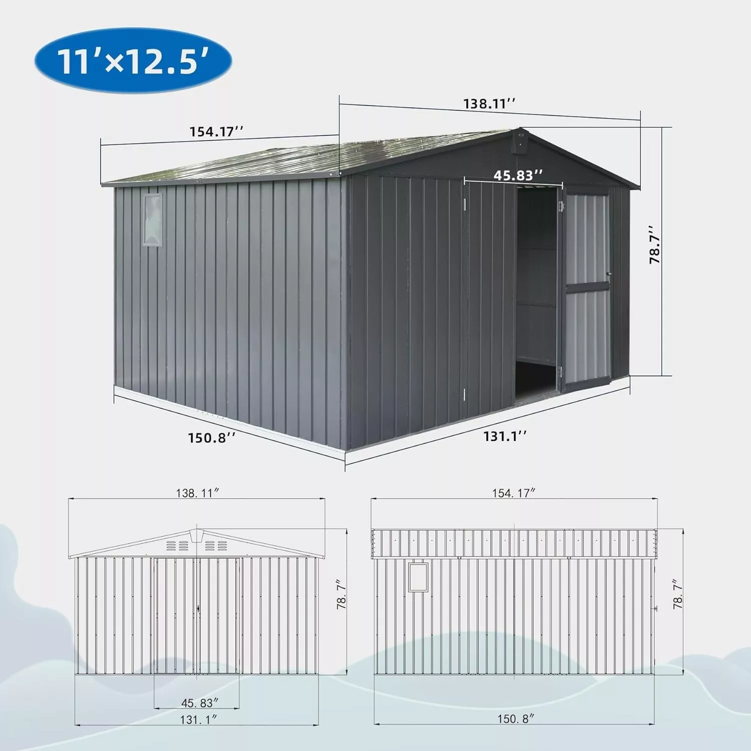 Domi Outdoor 11x 12.5FT Storage Shed with Lockable Door , Metal Garden Shed for Backyard, Patio, Lawn for Bike, Trash Can, Tools, Lawn Mowers, Pool Toys(Gray)