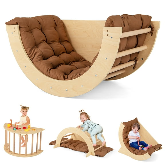 Gymax 6 in 1 Climbing Arch Wooden Rocker Arch Climbing Toy w/ Removable Cushion Coffee