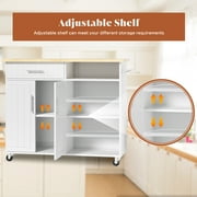 Walsunny 42 Kitchen Island Cart with Storage,Rolling Kitchen Island Side Table on Wheels with Large Worktop,Storage Cabinet,Towel Rack and Drawers,White