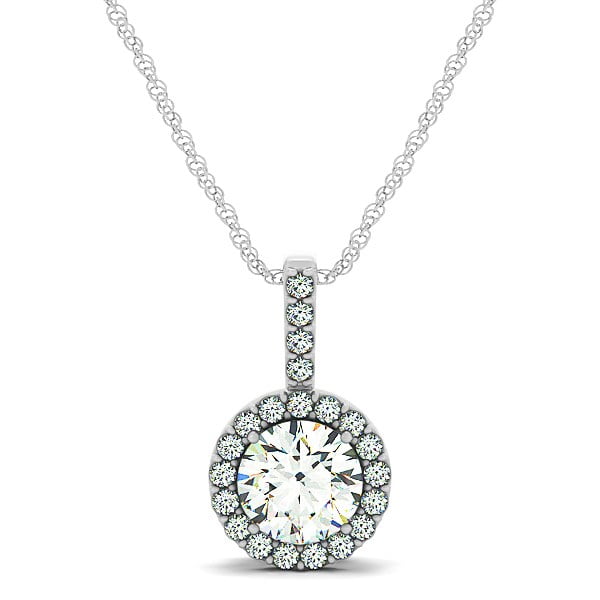 Pendentif Style Rond Halo en Or Blanc 14k avec Diamant (5/8 cttw) 18 Po