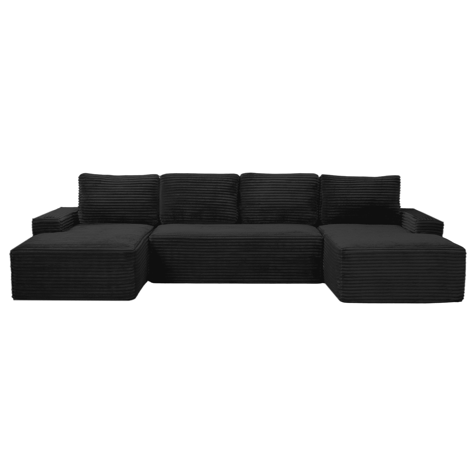 AISWORD 133.4" U-Shaped Modular Sectional Sofa, Corduroy Cloud Couch with Cup Holders & Side Pockets, Boneless Deep Seat Sleeper Chaise, No Assembly Required, Black