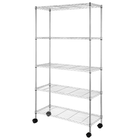 Ktaxon Commercial 5 Tier Storage Rack  Adjustable Rolling Metal Garage Shelving Chrome  35  L x 14  W x 65  H  Capacity for 1000lbs