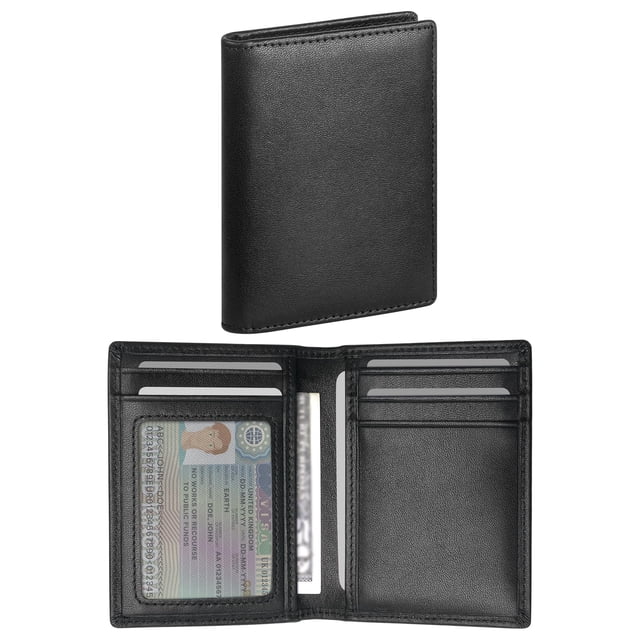 Billetera SIGFYER, doble, delgada, de piel auténtica, con bloqueo RFID