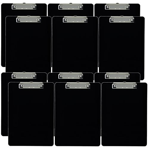 Trade Quest Plastic Clipboard Opaque Color Letter Size Low Profile Clip (Pack of 12) (Black)