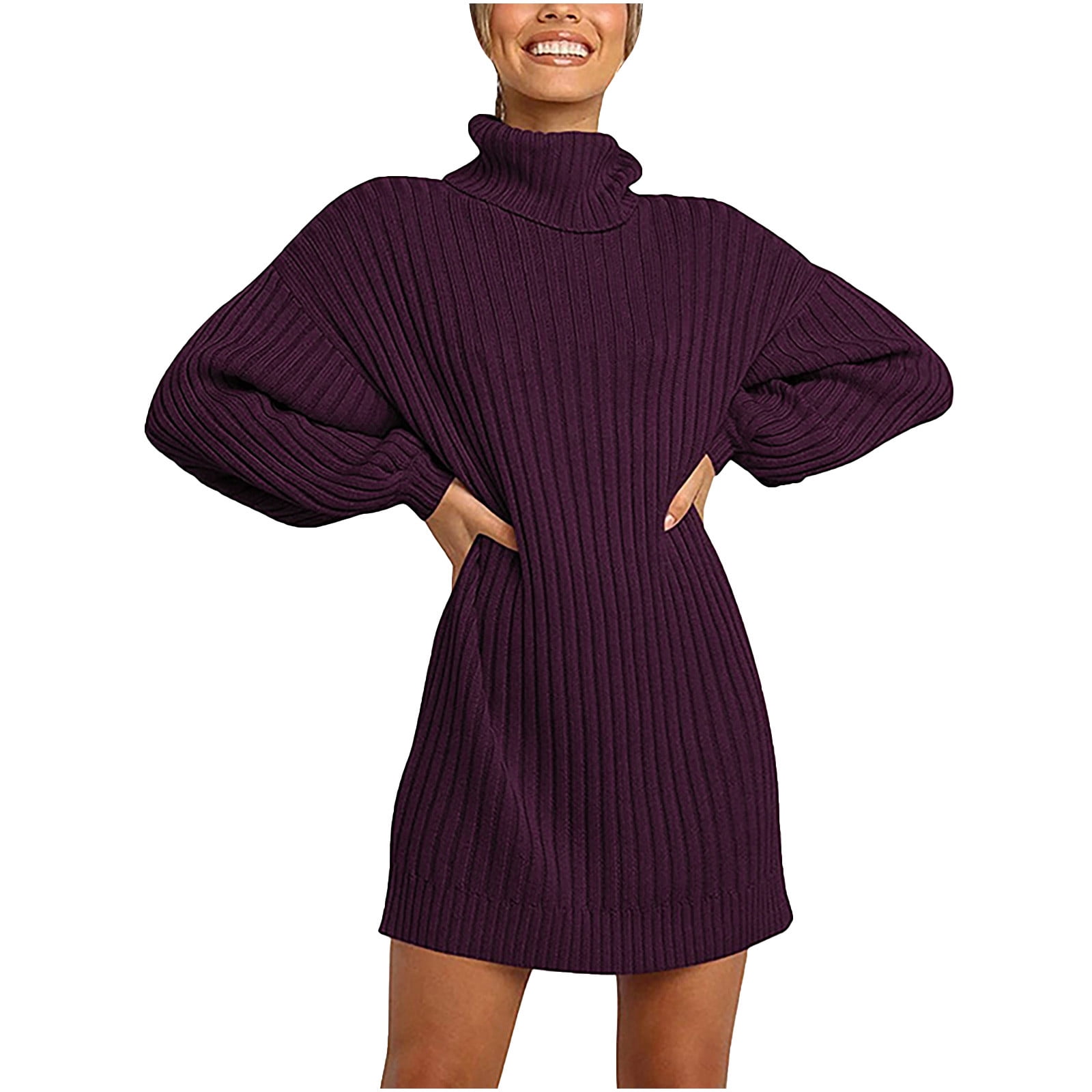 jovati Sweater Dress for Women Long Sleeve Fashion Women Solid Long Sleeve Sweater Dress Turtleneck Sweater Pullover Dress Walmart