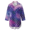 thumbnail image 4 of Xoenoiee Galaxy Mermaid Scales Print Women Mini Summer Dress Cover Up Oversize Shirt Long Sleeve Button Down Beach Dresses Cover Up Top with Chest Pocket, M, 4 of 7