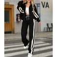 thumbnail image 5 of Womens Fall Sweatsuit 2 Peice Outfits Zip Up Striped Y2K Jacket Wide Leg Pants Matching Tracksuit Set Black S, 5 of 8