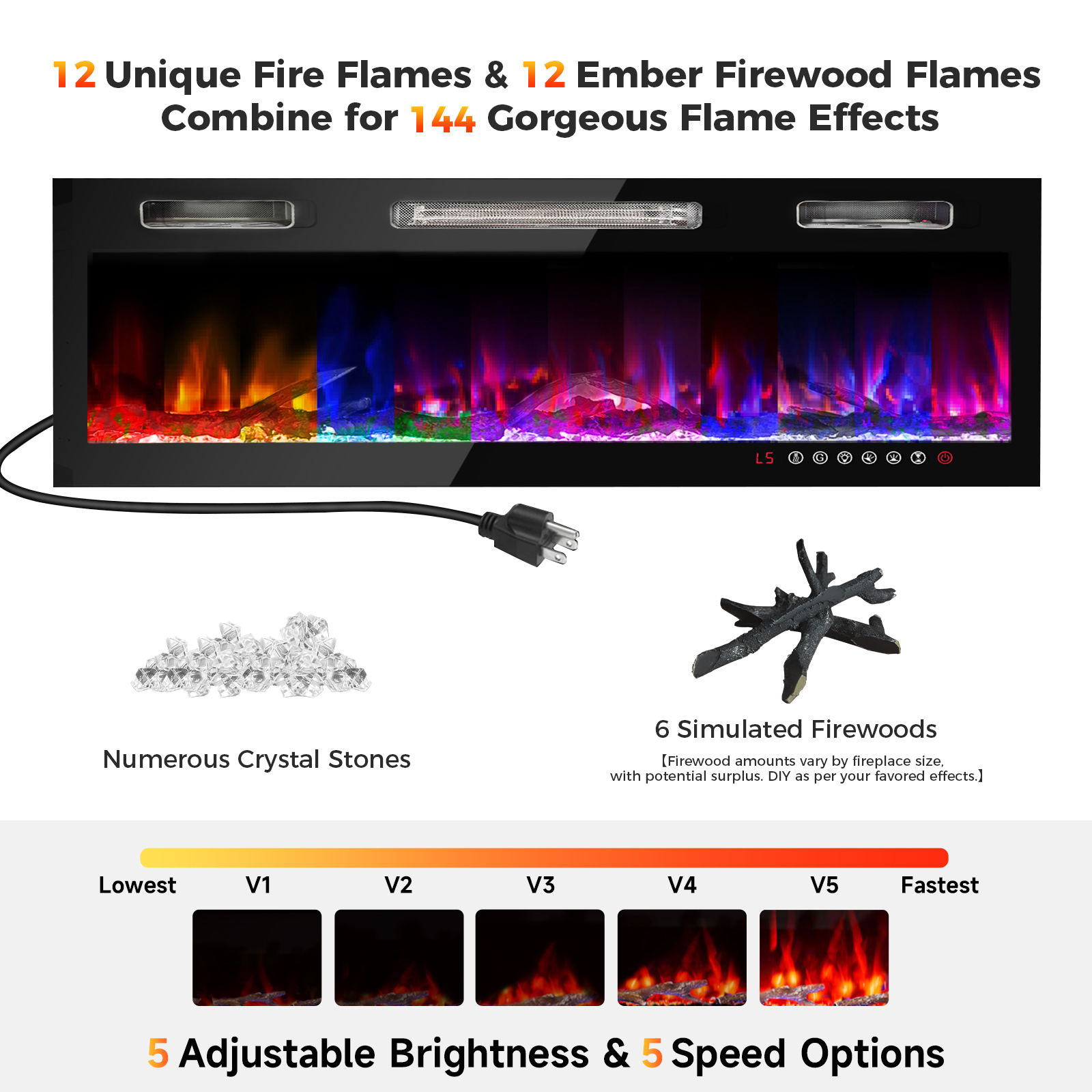 36 inch Ultra-Thin Electric Fireplace in-Wall Recessed and Wall Mounted Fireplace Heater,Linear Fireplace with Multicolor Flame,Timer,Low Noise,750/1500W,Touch Screen & Remote Control(36’’)