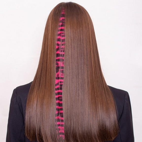 LOLIPPYY 8Pcs Seamless Clip in Hair Extensions Synthetic Long Straight Hair Accessories with Leopard Design