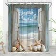 thumbnail image 3 of Boho Beach Coastal Shower Curtain Ocean Teal Rustic Barn Door Shower Curtain for Bathroom Hawaiian Scenery Sea Wave Wood Nature Seascape Seaside Nautical Beachy Seashore Bathroom with Hook, 3 of 6