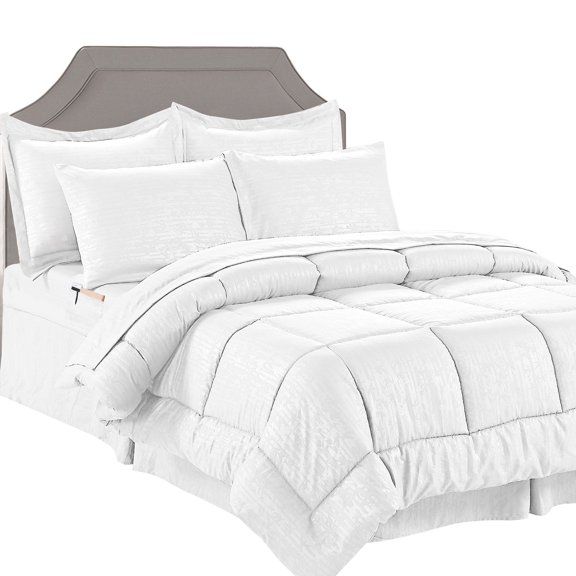 Silky Soft Bamboo Design Bed in a Bag 8 Piece Comforter Set FullQueen White