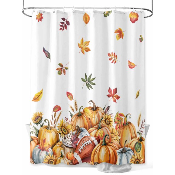 Fsddascl Autumn Pumpkin Shower Curtain Set - Small 36" x 72" Washable Bathtub Curtain with 12 Hooks, Vintage Rugby Sunflower Maple Leaf Waterproof Fabric Stall Shower Curtains for Bathroom/Bathtub