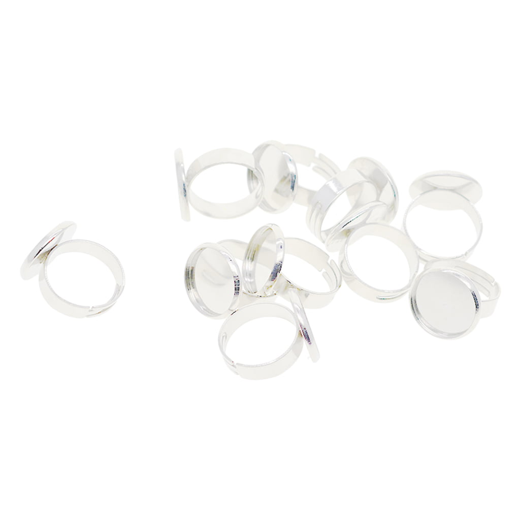 10 Support Adjustable ring with 6 silver metal fastening rings for beads and charms 17.5 mm