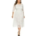 thumbnail image 3 of Eternatastic Womens Scooped Neckline Floral lace Top Plus Size Cocktail Party Midi Dress XL White, 3 of 6