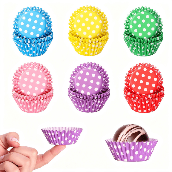 ACDANC Rainbow Mini Cupcake Liners 450 Count, Cute Polka Dots Paper Baking Cups Food Grade Disposable Cupcake Wrappers Rainbow Muffin Cups for Wedding Birthday Tea Party Baking Supplies