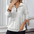 thumbnail image 2 of XIAOCHA Women's Quarter Zip Sweatshirt Textured Knit Long Sleeve Pullover Top, White, Sizes XXL, 2 of 6