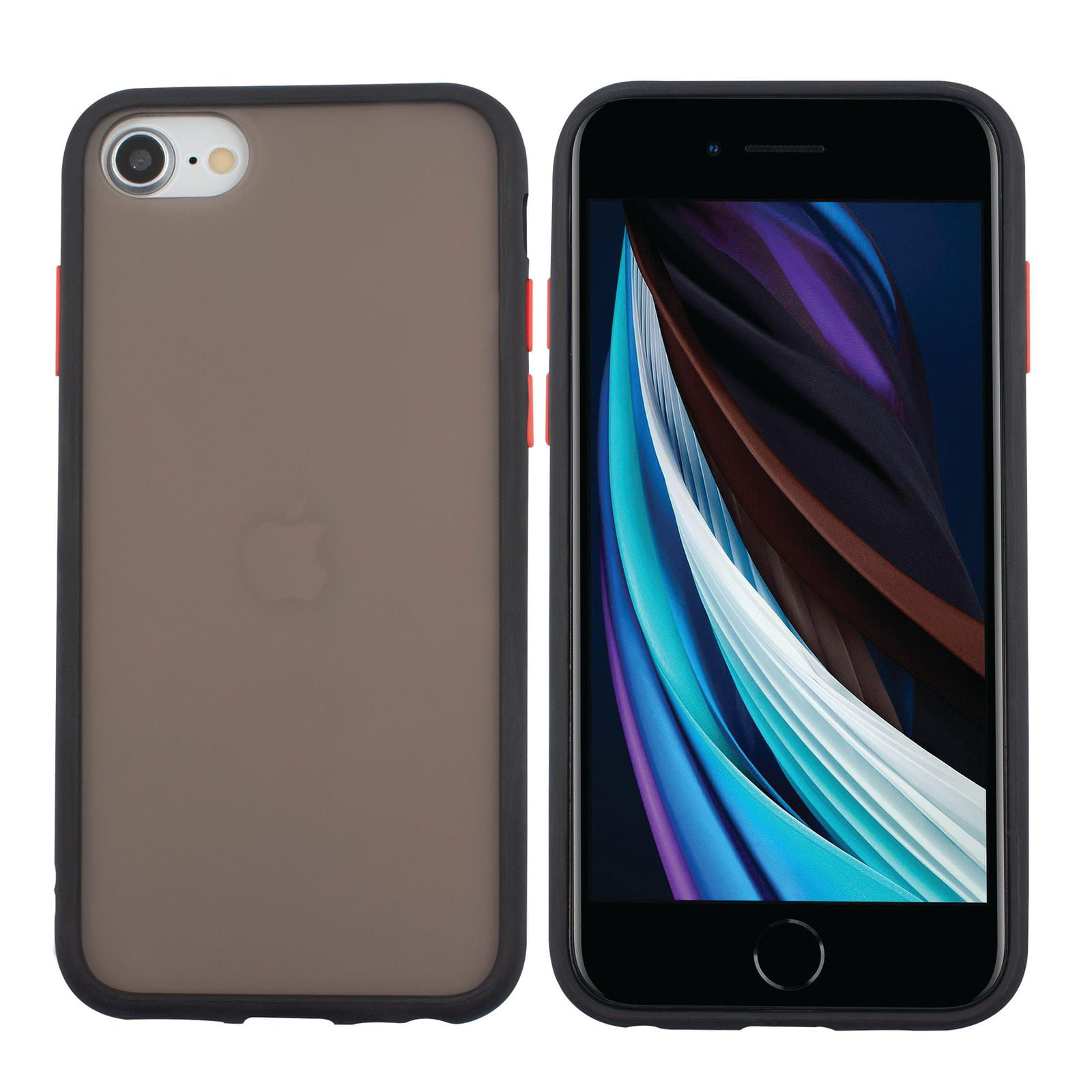 Niet ingewikkeld retort Varken Translucent Matte Case For iPhone SE 2020 (2nd Gen), Hybrid Hard Back Soft  Edges TPU Full Body Cover Black/Red, by Insten - Walmart.com