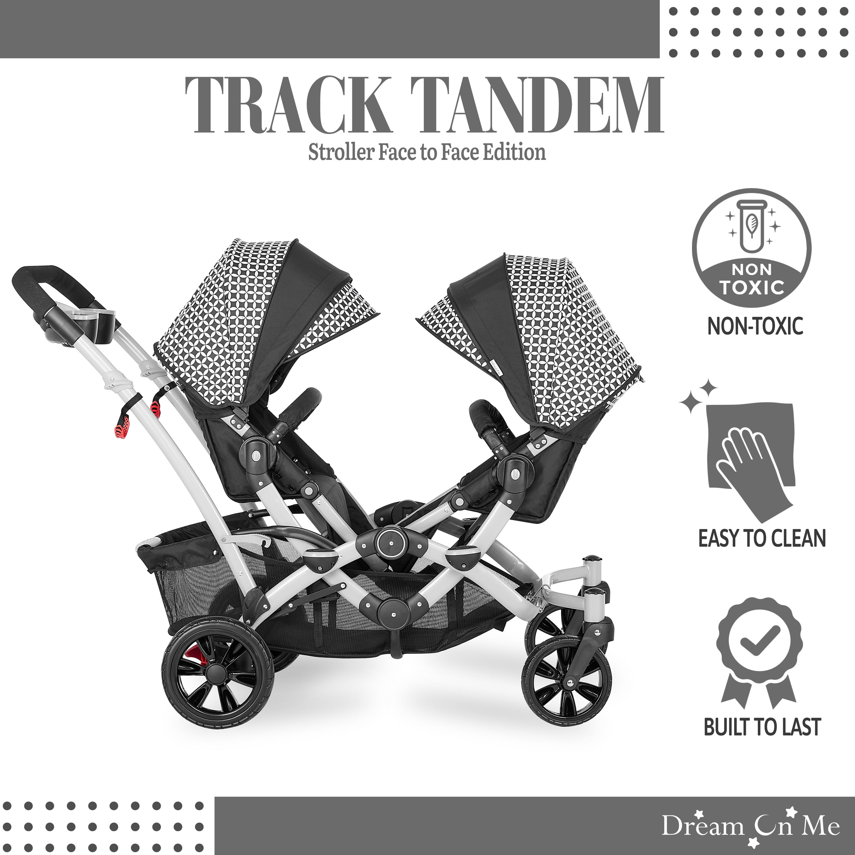 Dream On Me Track Tandem Stroller- Face to Face Edition, Black and White