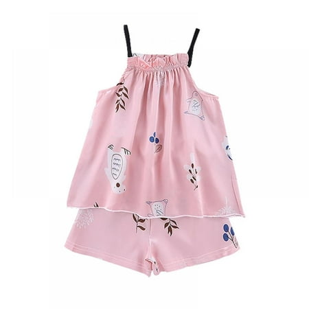 

Hazel Tech Baby Kids Girls Pineapple Pattern Sling Outfits Blouse Tops+Shorts Sleepwear Set Pajamas