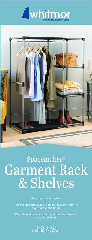 Whitmor Spacemaker Garment Rack Resin Fabric and Metal Silver and Black