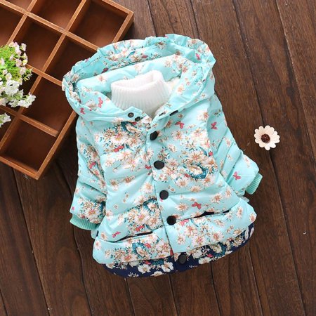 

Augper Baby Girls Outerwear Jackets & Coats Fall Winter Clearance Toddler Baby Girl Boy Floral Print Winter Warm Jacket Hooded Windproof Coat Light Blue