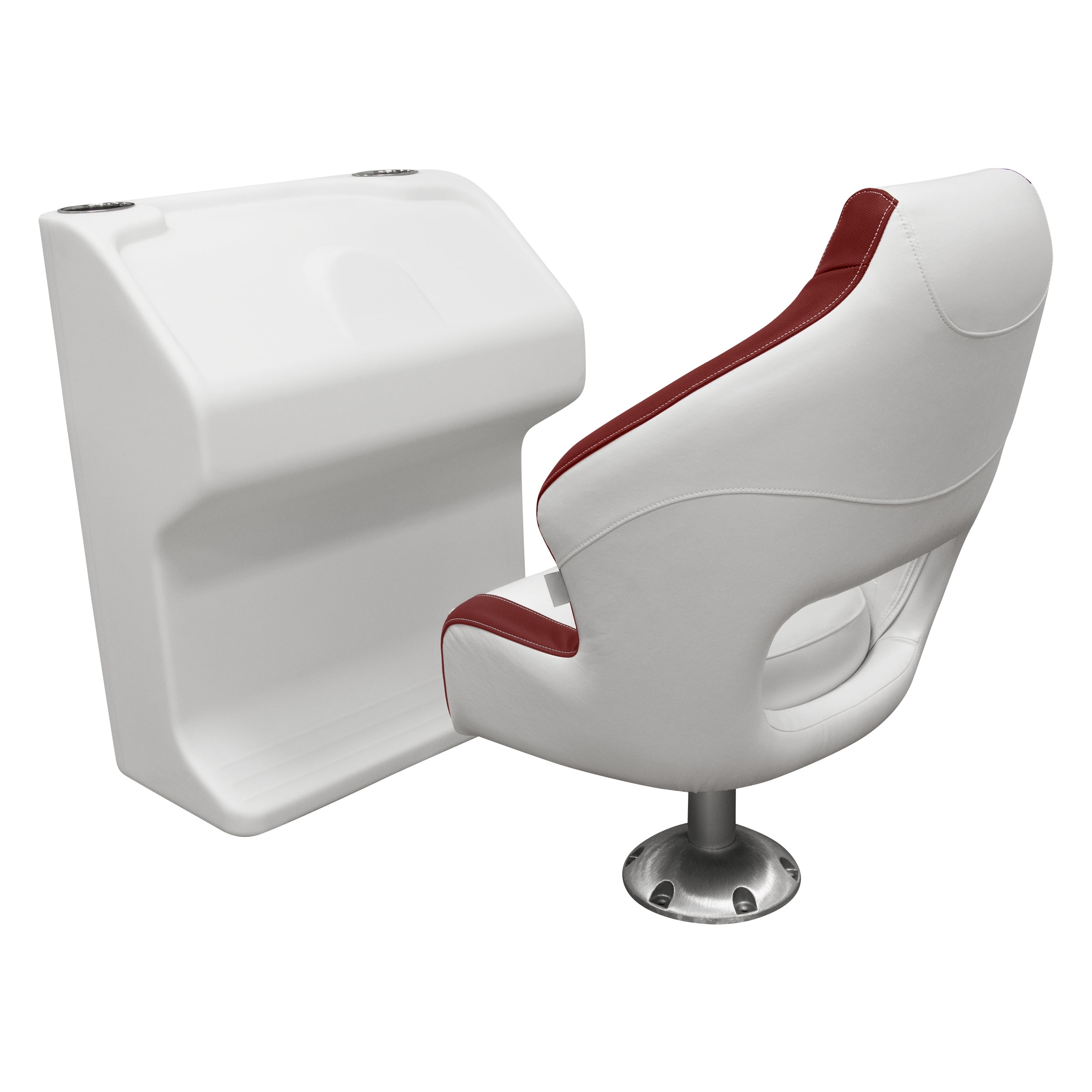 Wise DLX3338-1906 DLX Series Pontoon Bucket Seat with Flip Up Bolster - White / Crimson Red