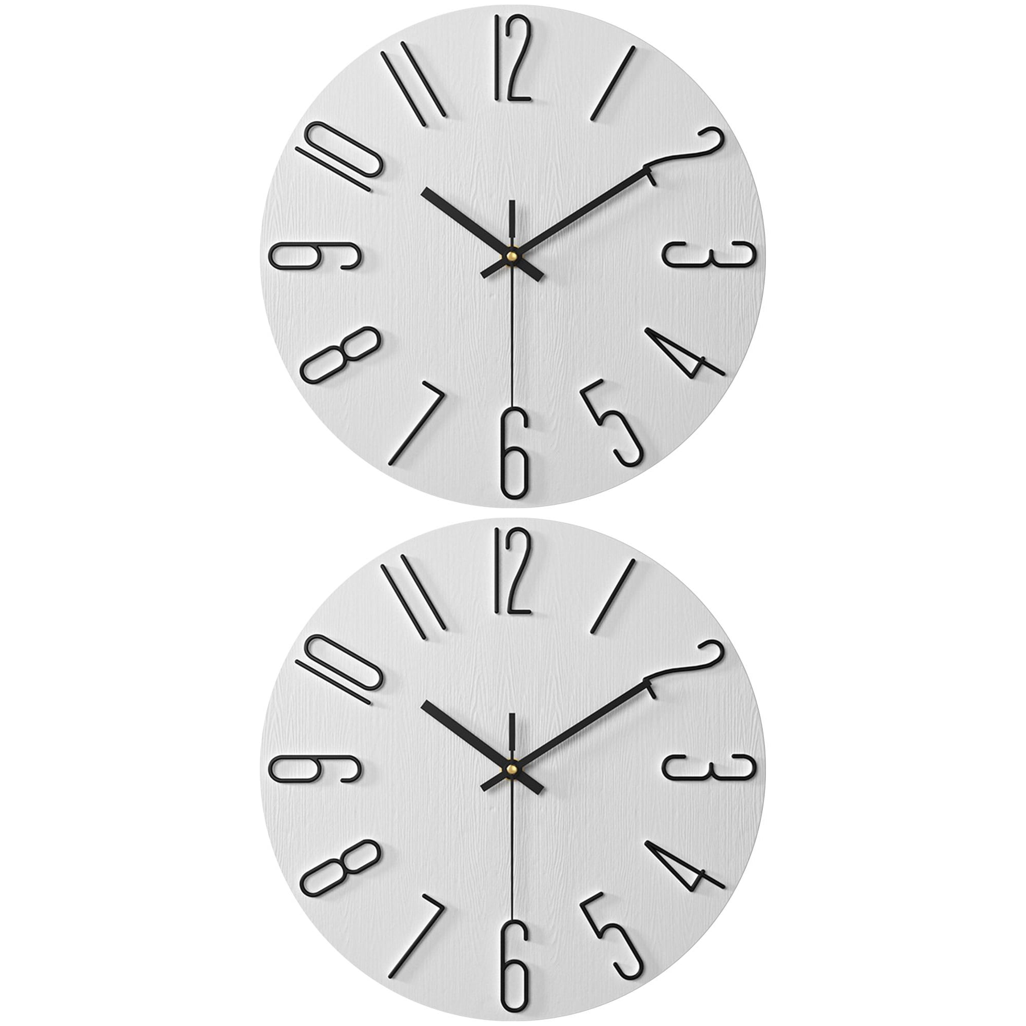 Unique Bargains 2 Pcs Analog Battery Operated Wall Clock 12 Inch White