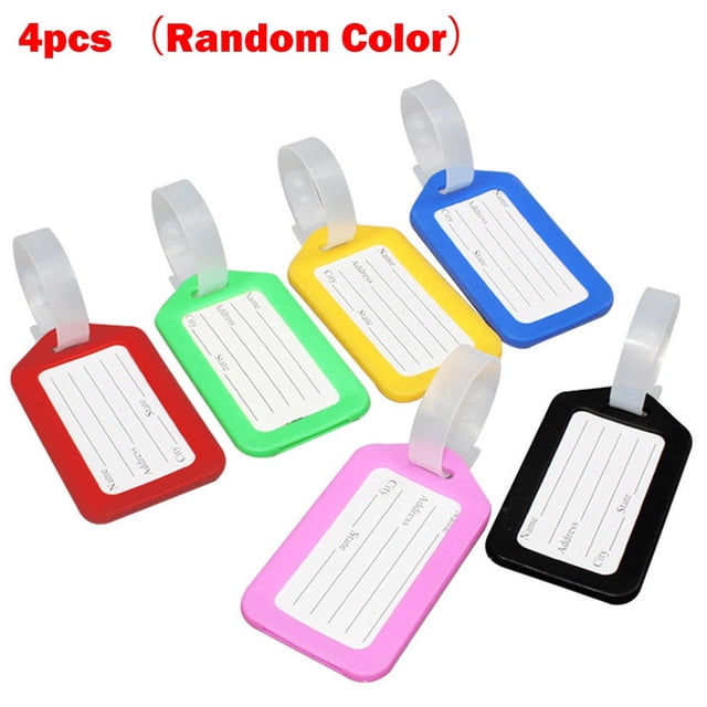 4 Pack LUGGAGE TAGS ID Plastic Labels Name/Address Suitcase Holiday Travel Set