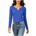thumbnail image 3 of SROBPTY Womens Fall Top Solid V-Neck Long Sleeve Sport with Ruffle Shirts, 3 of 5
