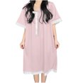 thumbnail image 2 of Antinious Womens Nightdress V Neck Detail Short Sleeve Mid Calf Sleepdress Home Dress,Holiday!Nightgowns for Women,Women Pajama Dress,Pink,M, 2 of 5