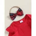 thumbnail image 4 of Suealasg Baby Girl Christmas Outfit 3Pcs Newborn Girl Fall Winter Clothing 3 6 12 18 Months Infant Girl Long Sleeve Ribbed Romper + Plaid Suspender Skirt Headband Set, 4 of 7