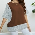 thumbnail image 5 of Crunowin Womens Plus Size Striped Shirts Trendy Round Neck Short Sleeve Blouse Tops Coffee Size XL, 5 of 6
